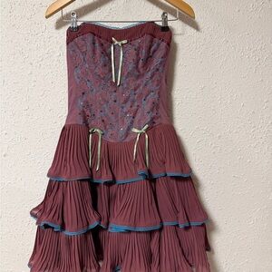 Betsey Johnson Strapless Party Dress in Burgundy and Teal Prom Formal